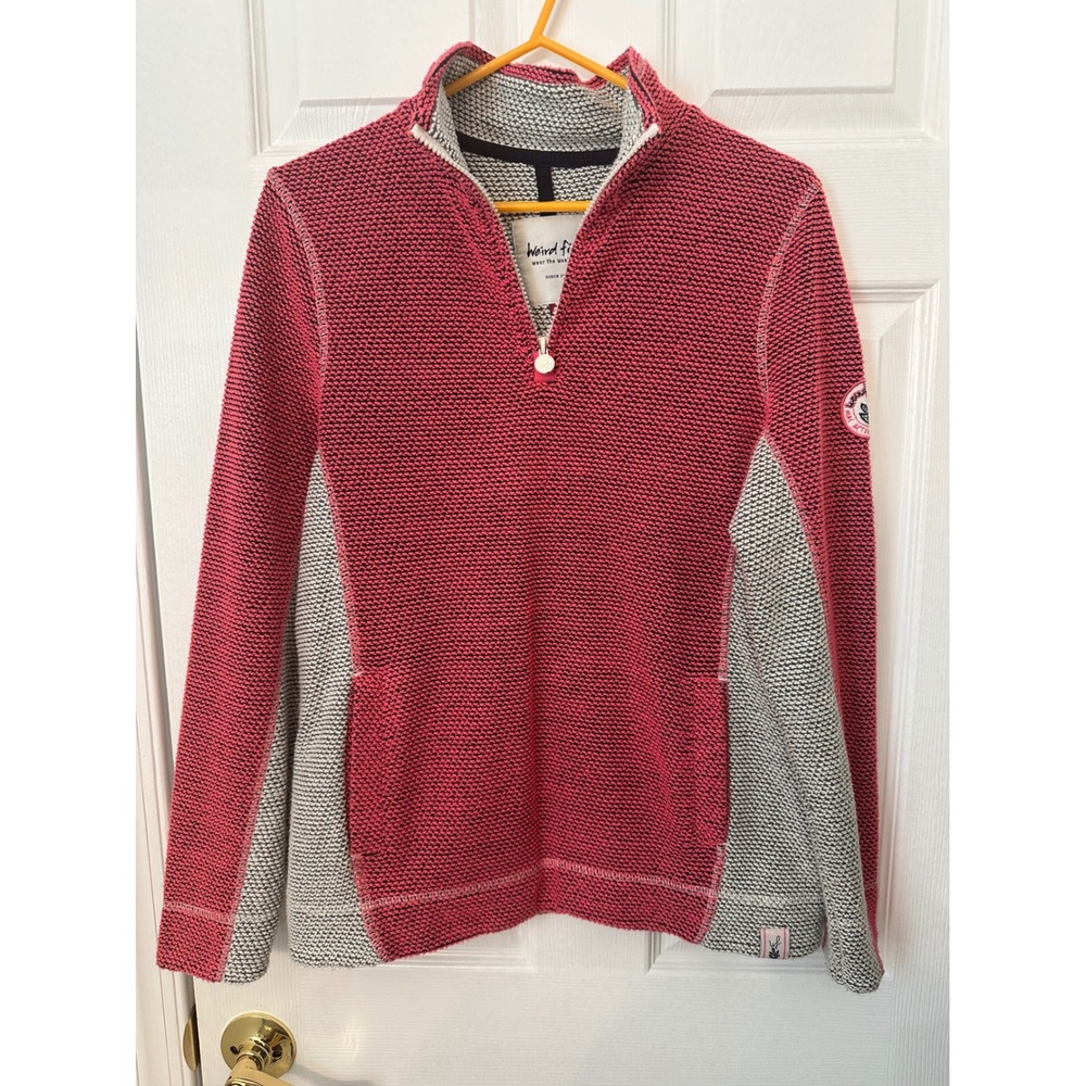 Weird Fish Macaroni Womens 12 Pink Grey 1/4 Zip Pullover Sweatshirt 17SL054